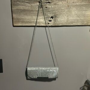 New sparkle grey silver chain evening bag